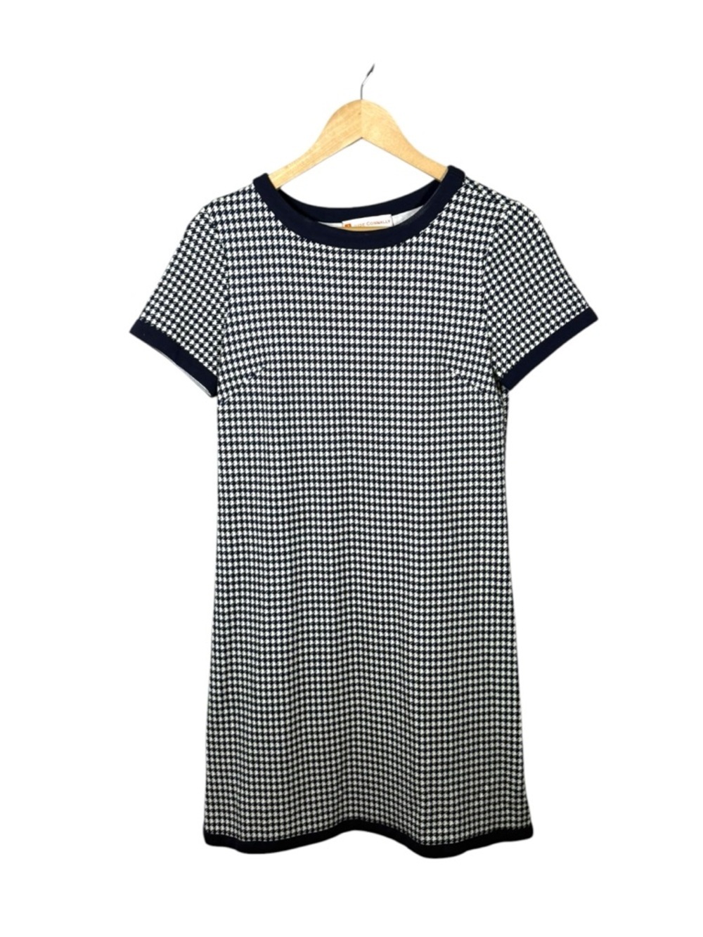 Jude Connally Parker Ponte Knit Shift Dress Navy Houndstooth Mini Size S